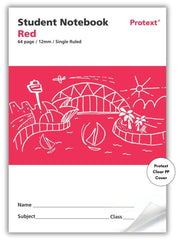 Protext Red 64pg 12mm Single Ruled Student Notebook (Pack of 20)