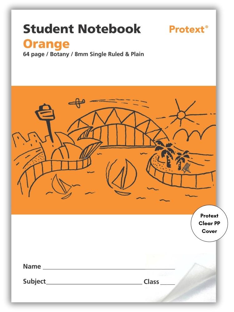 Protext Orange 64pg 8mm Single Ruled/Plain Student Notebook (Pack of 20)