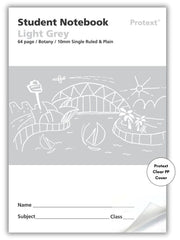 Protext Light Grey 64pg 10mm Single Ruled/Plain Student Notebook (Pack of 20)