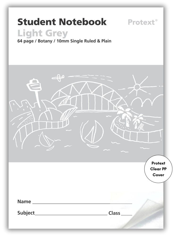 Protext Light Grey 64pg 10mm Single Ruled/Plain Student Notebook (Pack of 20)