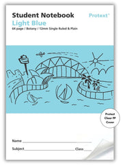 Protext Light Blue 64pg 12mm Single Ruled/Plain Student Notebook (Pack of 20)