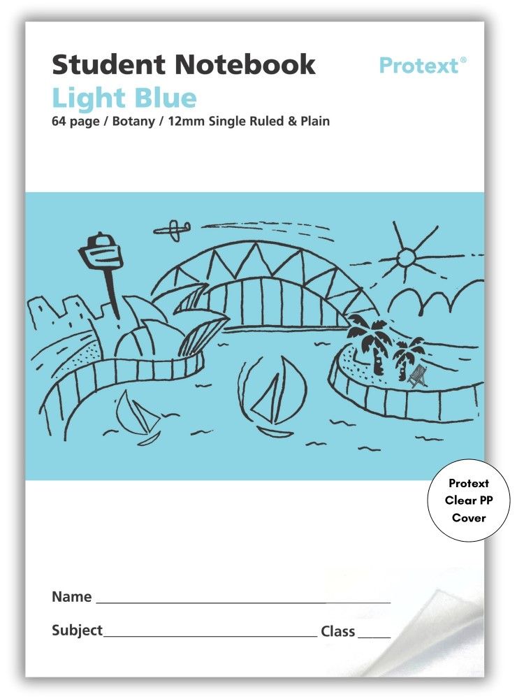Protext Light Blue 64pg 12mm Single Ruled/Plain Student Notebook (Pack of 20)