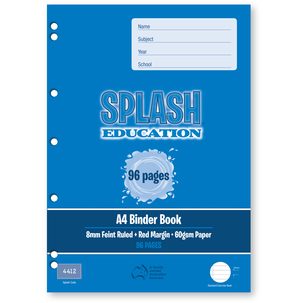 Splash A4 96pg 8mm Feint Ruled Binder Book (Pack of 10)
