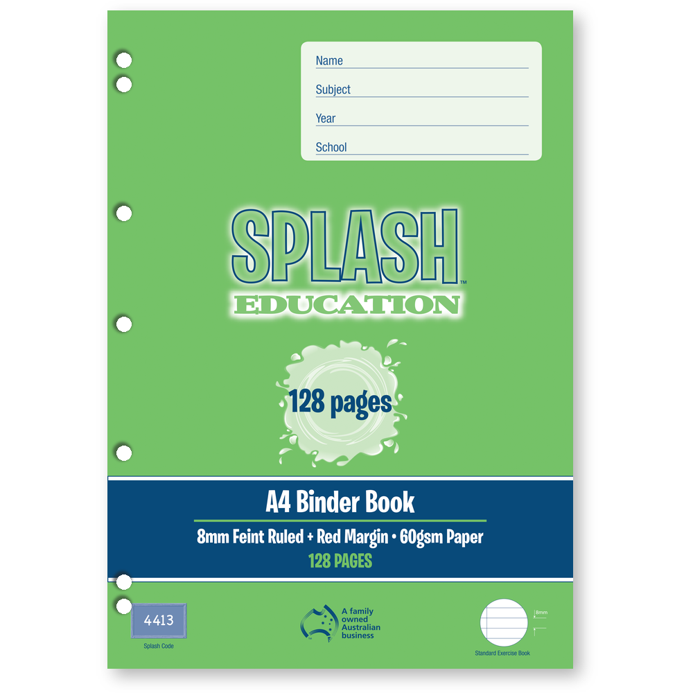 Splash A4 128pg 8mm Ruled Binder Book (Pack of 10)