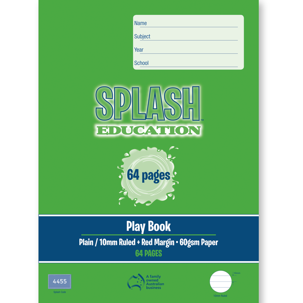Splash 330x240mm 64pg Plain/10mm Ruled Playbook (Pack of 10)