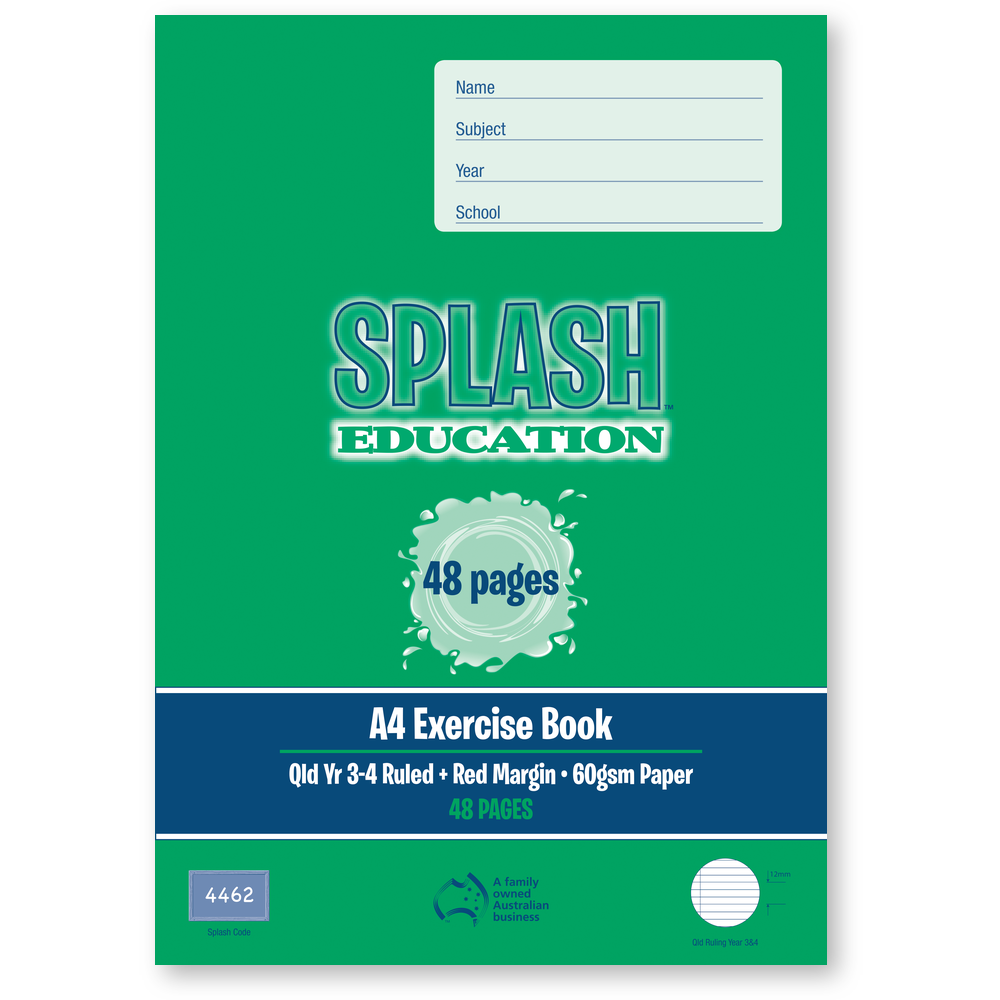 Splash A4 48pg Qld Yr3/4 Ruled Exercise Book (Pack of 20)