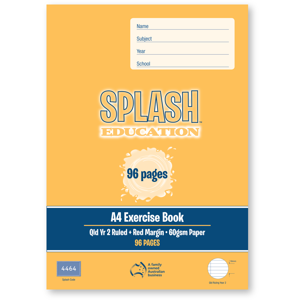 Splash A4 96pg Qld Yr2 Ruled Exercise Book (Pack of 10)