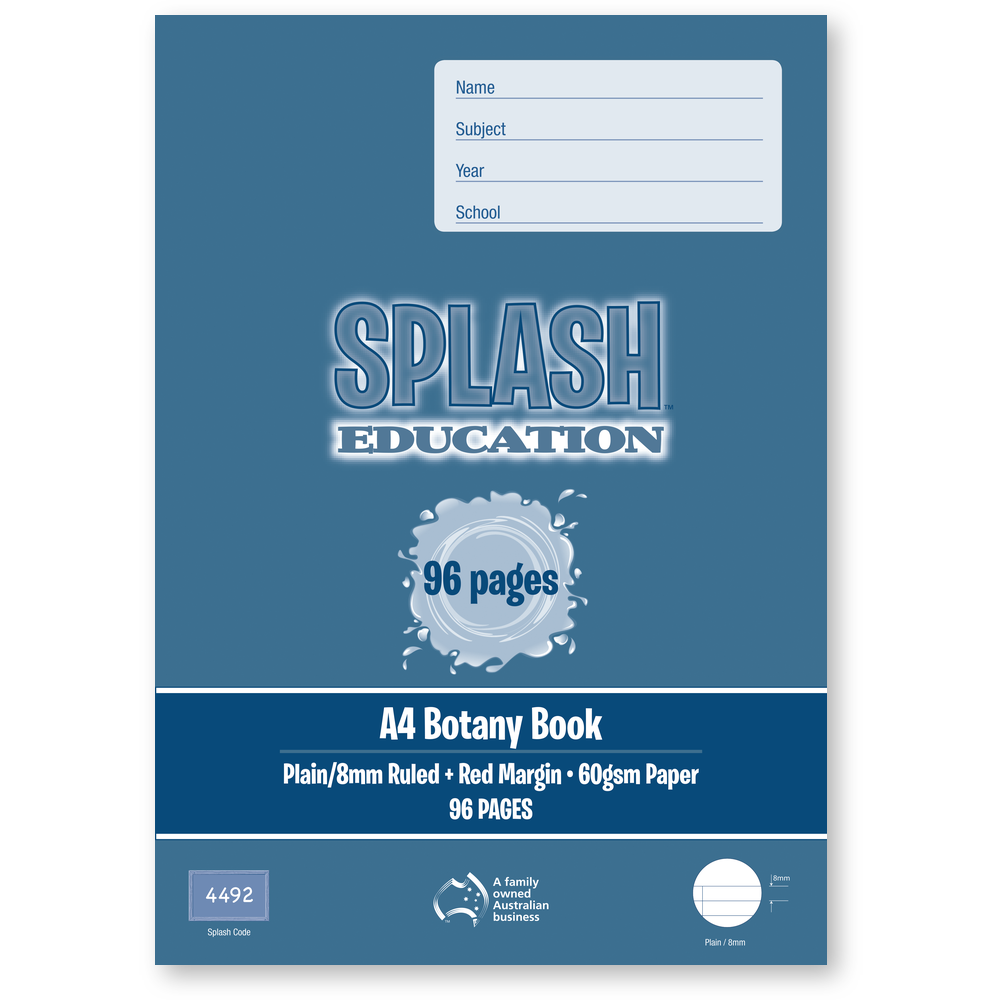 Splash A4 96pg Plain/8mm Ruled Botany Book (Pack of 10)