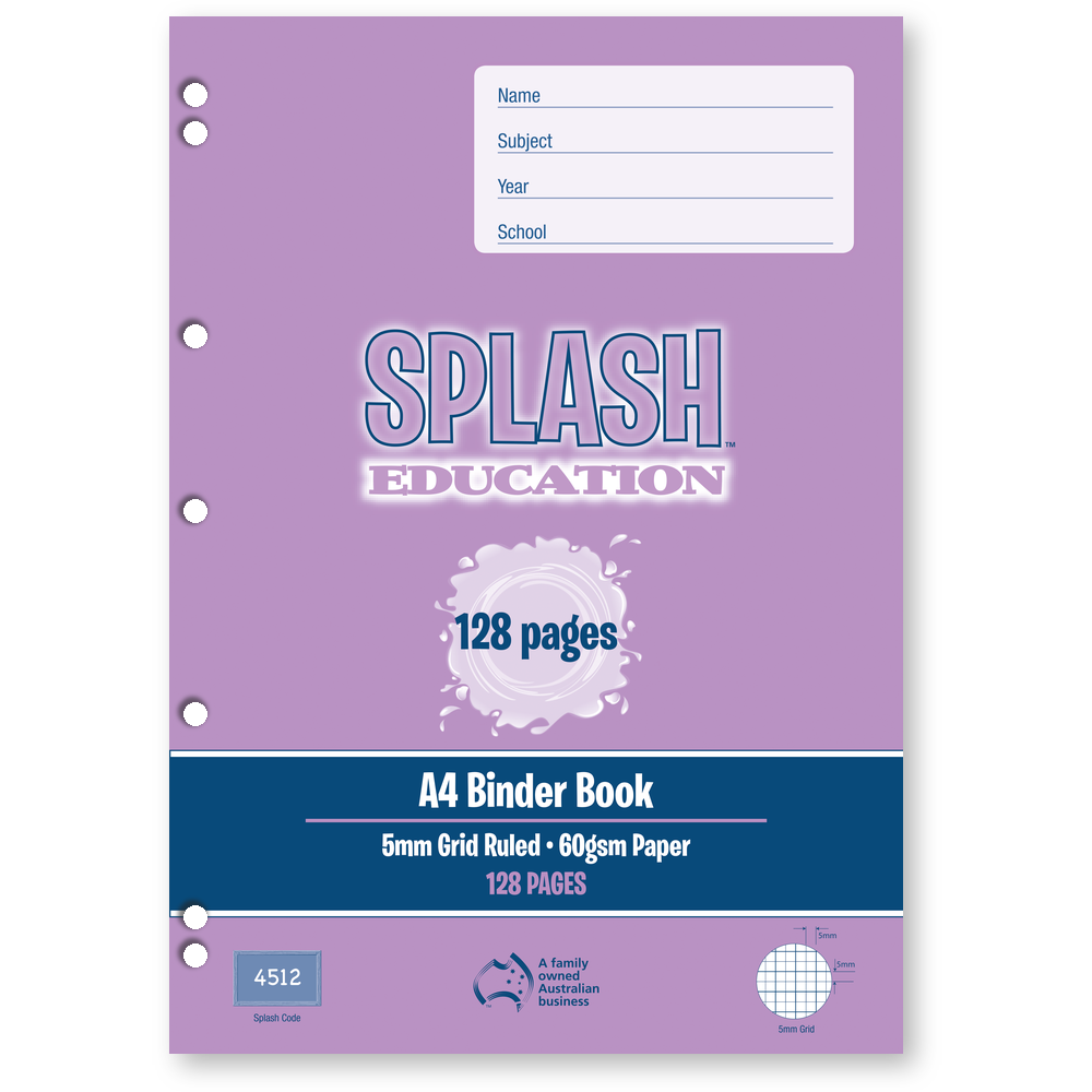 Splash A4 128pg 5mm Grid Binder Book (Pack of 10)