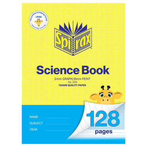 Spirax 233 Science Book A4 128 Page 2mm Graph/Feint (Pack of 10)