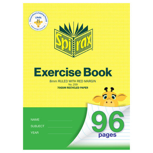 Spirax 259 Recycled Exercise Book A4 96 Page 8mm Ruled (Pack of 10)