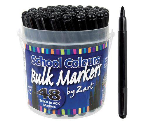 School Colours - Bulk Markers: Thick Black (Tub of 48)